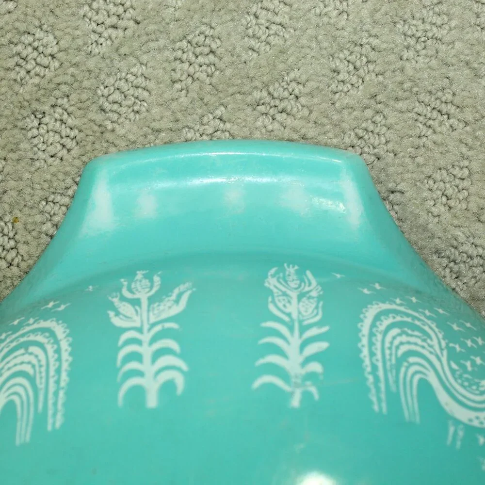 Vintage Pyrex 4Qt Mixing Bowl #444 Turquoise Blue Cinderella Amish Butterprint